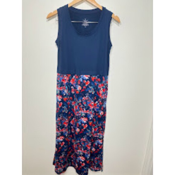 Cuddl Duds Flexwear Jersey Maxi Dress Navy Floral size Petite XS Loungewear - Picture 2 of 3